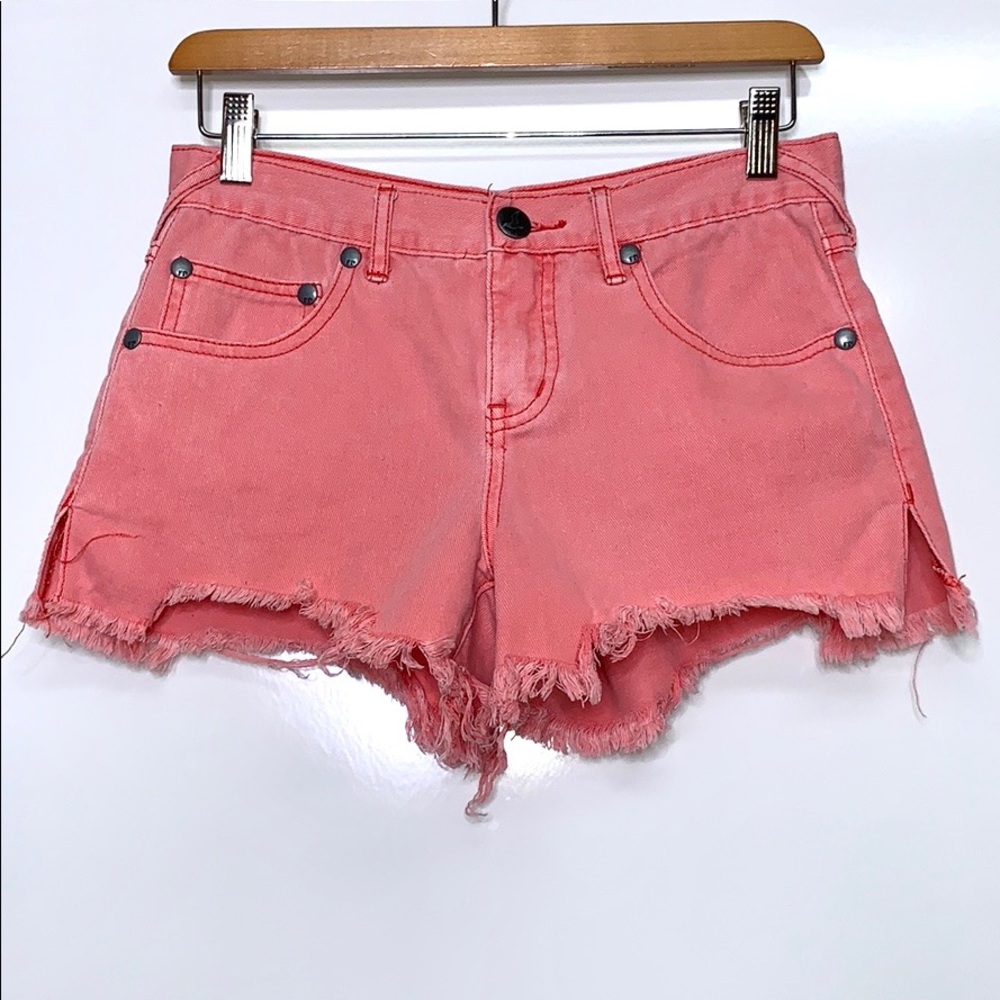 FREE PEOPLE Salmon Coral Ripped Denim Cutoff Short